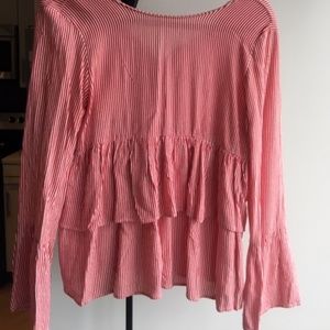 Zara red & white striped peplum blouse